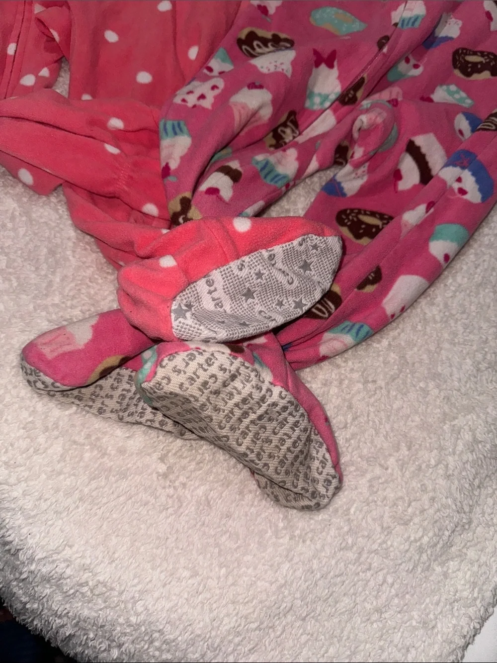 2 fleece Carter’s Pink Girls' One-Piece Footed Sleepers -Cute Cupcake &Polka Dot